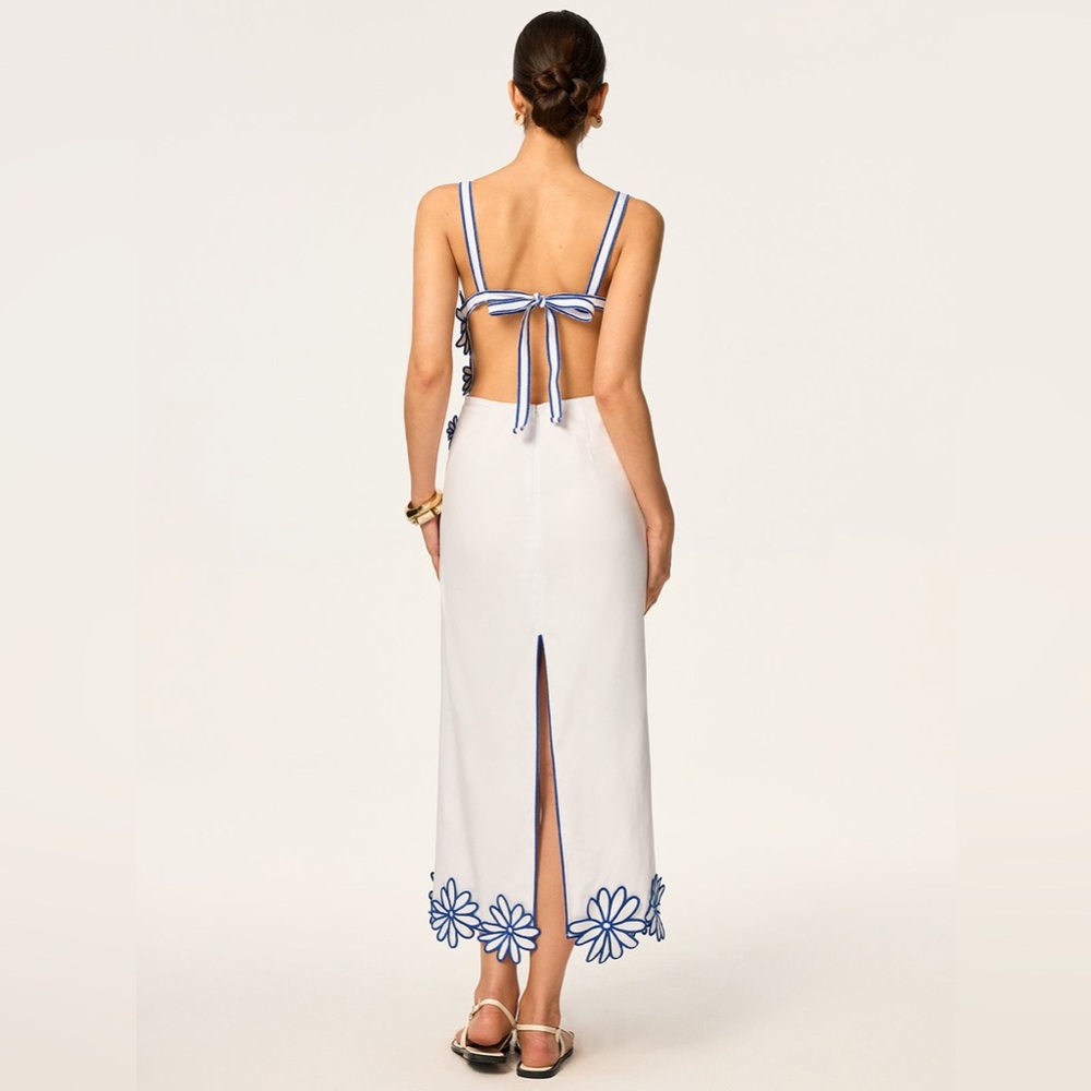 Commense Semi-Sheer Floral Embroidery Back Bow Maxi Dress - Picture 5 of 17